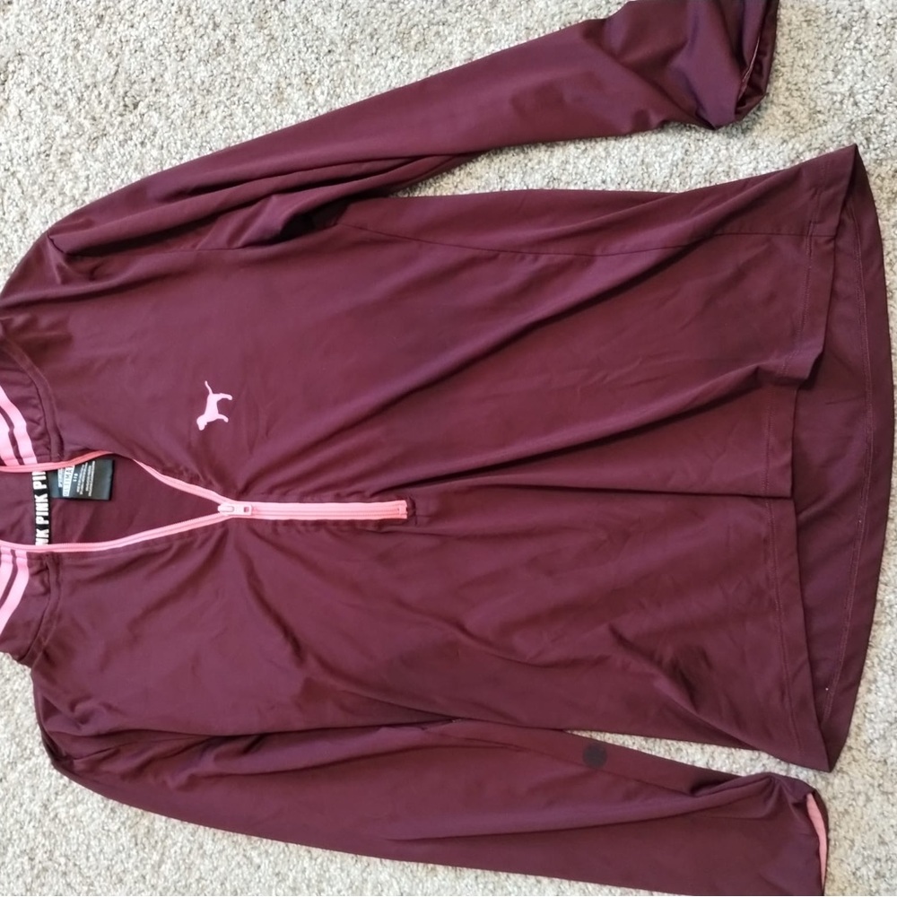 PINK Victoria's Secret Burgundy Pullover with Light Pink Trim